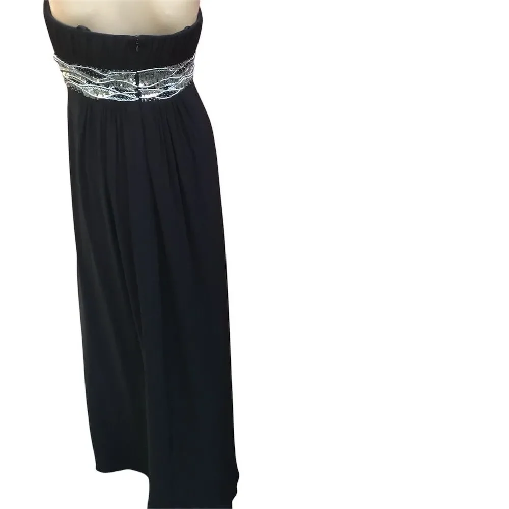 JS‎ Boutique Women's Size 4 Black Strapless Gown with Embellished Waist